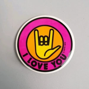 Vintage American Sign Language I Love You Pin Back Button ASL USA 1970s - Picture 1 of 5