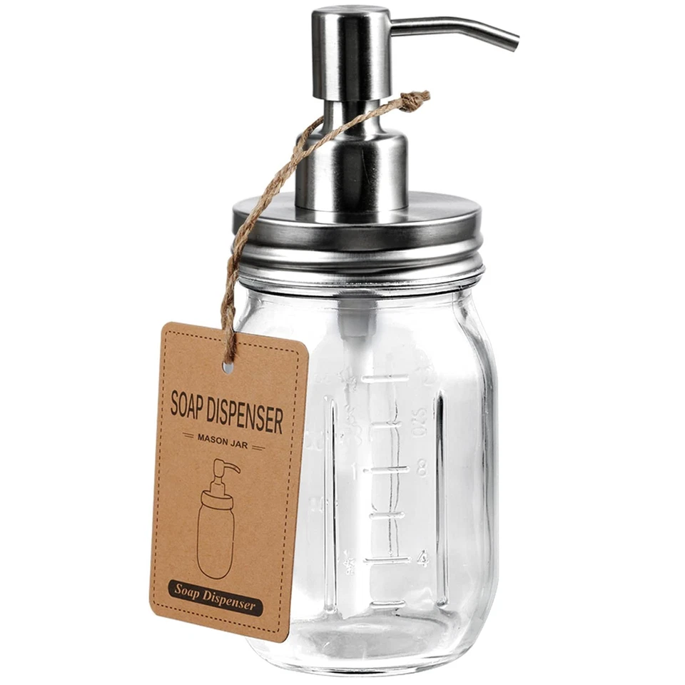 Mason Jar Soap Dispensers - Rustproof Stainless Steel Lid &Pump, Refillable Wash - Image 1 of 4