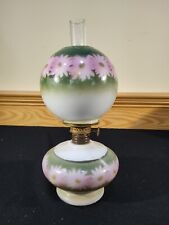 Miniature Milk Glass Oil Lamp Smith 1 Fig 317 Fired on Green Bands of Daisies