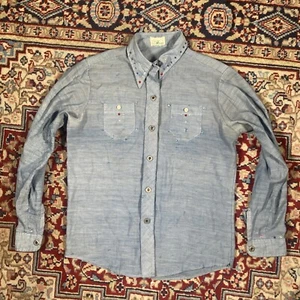 Vintage Sears Roebucks Chambray Button Up Shirt Size Medium Blue Vtg - Picture 1 of 15