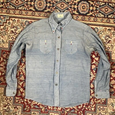 Camisa vintage Sears Roebucks cambraia com botões tamanho médio azul vintage - Imagem 1 de 4