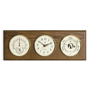 Quartz Clock, Barometer and Thermometer with Hygrometer on Oak Wood. 2 - Picture 1 of 1