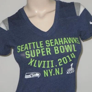 Seattle Seahawks Womens SMALL Nike 2014 Super Bowl NFL Football Shirt SEXY - Picture 1 of 11