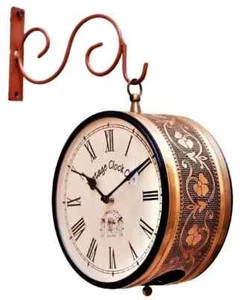 Vintage Clock Metal Handcrafted Railway Station Brass Double Side Roman Handmade - Picture 1 of 4