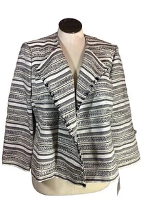 Kasper PM NWT Blazer Black White Textured Fringe Trim Draped Open Front - Picture 1 of 11