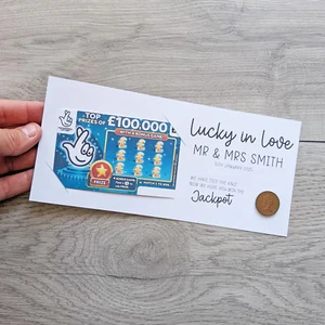 10X Personalised Scratchcard/Lottery Ticket Holders Wedding Lucky in Love - Picture 1 of 8