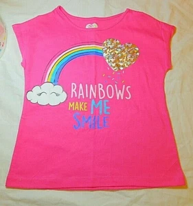 365 Kids Girls Short Sleeve Tee Shirt Size 5 Rainbows Make Me Smile Pink New - Picture 1 of 1