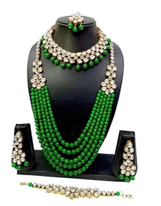 Conjunto de joyas collar Haram largo chapado en oro asombroso Kundan indio lujoso  - Imagen 1 de 6