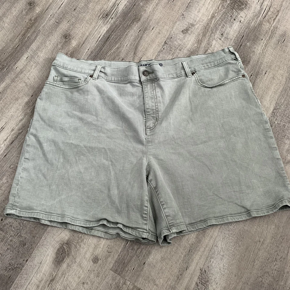 Pantalones cortos Lands' End para mujer tiro alto jean 5 bolsillos verde pálido denim talla grande 24W Foto 1 de 4