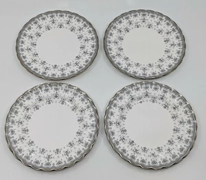 Spode Fleur De Lys Grey Butter/Dessert Plates 6-1/4" Platinum Trim Set Of 4 - Picture 1 of 4
