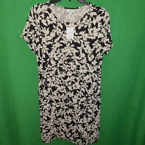 0378) NWT J JILL small petite cotton knit dress knee length floral beige new PS - Picture 1 of 9