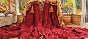 HUGE PAIR FLORAL CHENILLE INTERLINED CURTAINS & SWAGS 89" DROP BY 102" WIDTH