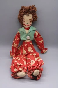 Antique Hand Sewn Shelf Sit Folk Art Fabric Doll - Imagen 1 de 9