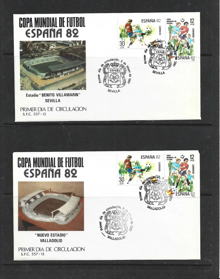 Mundial Futbol España 82 Sedes Sevilla Valladolid Sobres 1º Día año 1981 (FG-572 - Imagen 1 de 1