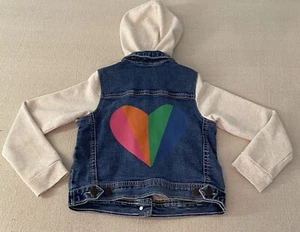 Tucker + Tate Girl’s Size 7 Denim & Knit Hooded Jacket Colorful Heart Graphic - Picture 1 of 10