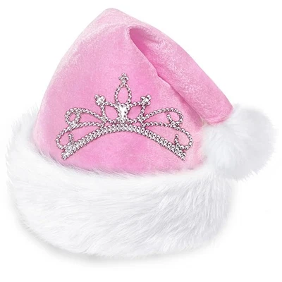 Sombrero de Papá Noel Rosa Sombrero de Navidad de Felpa con Corona de Princesa Tiara Sombreros de Fiesta de Navidad... Foto 1 de 4