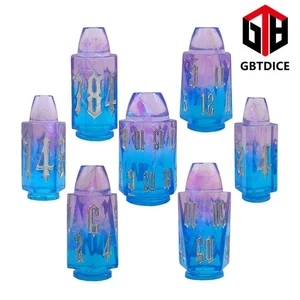 Harz DND Würfel Set Kugelform Poly Würfelzeit 7-Teilig RPG DSA, Lila Blau - Picture 1 of 7