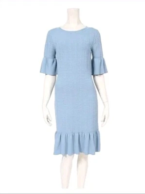 Michael Kors Textured Knit Blue Sweater Dress, Ruffle Flared Sleeve EUC, Size M - Image 1 of 4