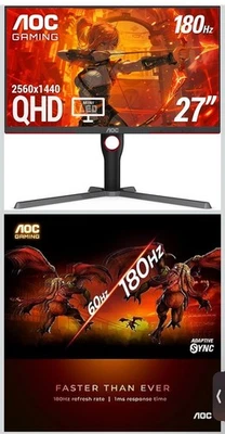 AOC Q27G3XMN 27inch 2K 2560x1440 QHD 180Hz Gaming Monitor - Image 1 of 4