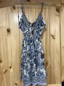 NWT Angie Spaghetti Strap Short Dress Blue With Floral Print Small - Bild 1 von 7