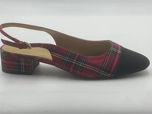 J. CREW Women's Stewart Tartan Plaid Low BlockHeel Slingbacks Shoe 9 - Picture 1 of 10