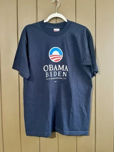 Vintage Obama Biden Campaign Blue Heavyweight 100% Cotton T Shirt Size Large - Picture 1 of 4