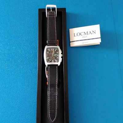 Reloj deportivo LOCMAN esfera negra cuarzo correa de cuero con correa de repuesto naranja Foto 1 de 4