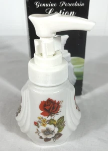 Vintage Porcelain Lotion Dispenser Floral Red Rose Dainty Beautiful Vanity - Picture 1 of 5