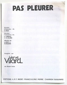 Partition vintage sheet music HERVE VILARD : Pas Pleurer * 70's Lemesle Panzeri - Foto 1 di 1
