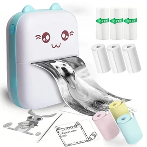 Mini Cat Pocket Thermal Printer Bluetooth 58mm + 5 Rolls Label Photo Paper - Picture 1 of 17