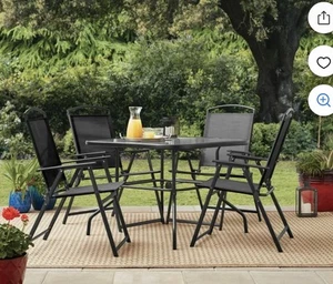 5-Piece Dining Set, For Patio, Black, Outdoor Living, Four Chairs One Table - Picture 1 of 5