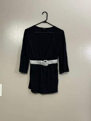 Express Women's V-Neck Long Sleeve Wrap Dress Size M Black Belt Accent       C81 - Image 1 of 4