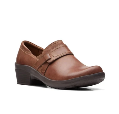 Clarks Womens 5.5 M Angie Poppy Loafer Shoe Dark Tan NEW Leather Slip On - Image 1 of 4