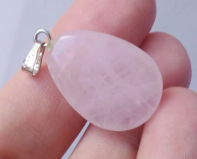 pendentif unique n°3 forme goutte en quartz rose pierre naturelle - Photo 1/4
