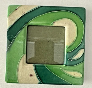 Unique Glazed Ceramic Picture Frame Green Swirls 6x6 - Picture 1 of 5