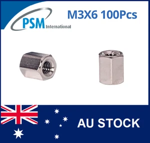 M3 X 6 PSM SPACER HEX FEMALE / FEMALE BRASS NICKEL PLATED SPA01BM36MM 100PCS - Picture 1 of 5