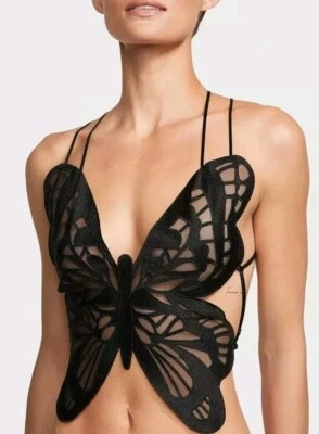 Victoria's Secret ¡MUY SEXY Top Corto Bordado Negro Mariposa! XL Foto 1 de 4