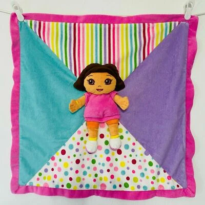 Dora La Exploradora Peluche Muñeca 3D Lovey Manta de Seguridad Rosa Púrpura Rayas Lunares Foto 1 de 3