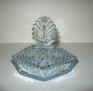 Martinsville Glas blau Art Deco Waschtisch Puffglas Schmuckdose - Bild 1 von 8