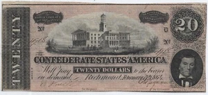 1864 $ 20,00 Konföderierte Staaten von Amerika Note, Fr #CS-67, XF (57821) - Bild 1 von 2