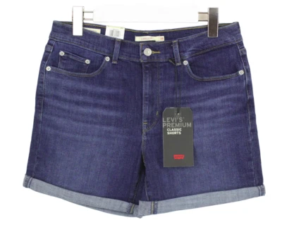 LEVI's Classic Premium Big E Shorts Women's W28 Whiskers Stretchy Zip Turn Up - Image 1 of 4