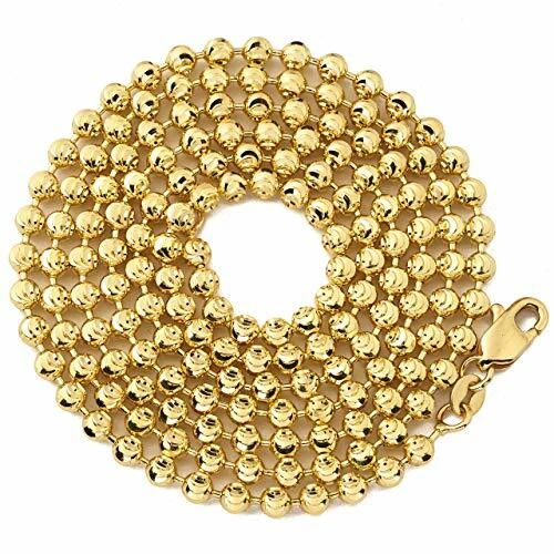 Solid 3mm Ball Bead Mooncut Chain High Polish Gold Tone 24 inches Necklace - Image 1 of 1