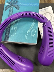 New Purple Portable Neck Fan Blows Cold Air 4 Speeds Quiet LED Display Fast Ship - Picture 1 of 8