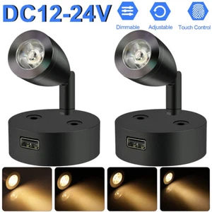 4X LED Reading Lights Spotlight RV Yacht Touch Lamp Dimmable Bedside Lamp 12-24V - Picture 1 of 16