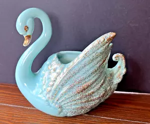 Vintage California Originals 636 Swan Wall Pocket Turquoise & Gold 8" MCM Deco - Picture 1 of 13