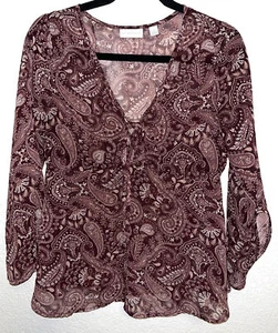 New York And Company Blouse Paisley BoHo Semi Sheer Women Size XS - Picture 1 of 7
