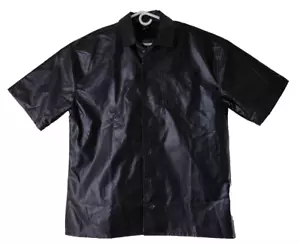 BoohooMan Hemd Herren M Schwarz Kunstleder Vinyl Kurzarm Knopfleiste Punk Core - Bild 1 von 13