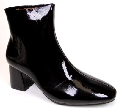 ¡NUEVO! Botines Tinstree charol negro tacón bloque para mujer talla 9,5 M, cremallera Foto 1 de 4