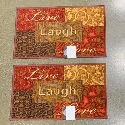 Lot of 2 Live Laugh Love Matching Indoor Accent RUGS 17"x30" Autumn Fall - Image 1 of 4