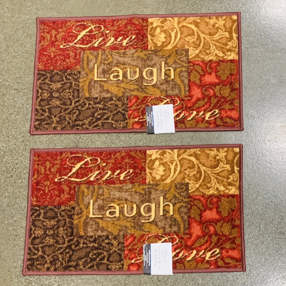 Lot of 2 Live Laugh Love Matching Indoor Accent RUGS 17"x30" Autumn Fall - Image 1 of 4
